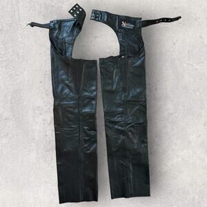 XELEMENT Advanced Motorcycle Gear Black Leather Chaps Pants Sz 12